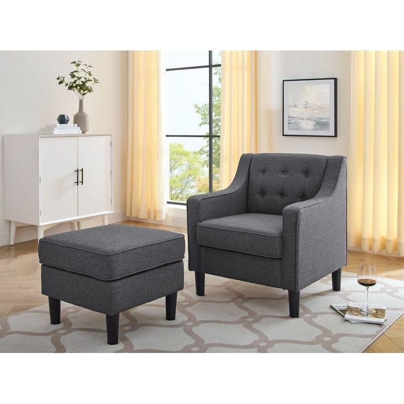 Wide Tufted Armchair and Ottoman - Ouch Cart 