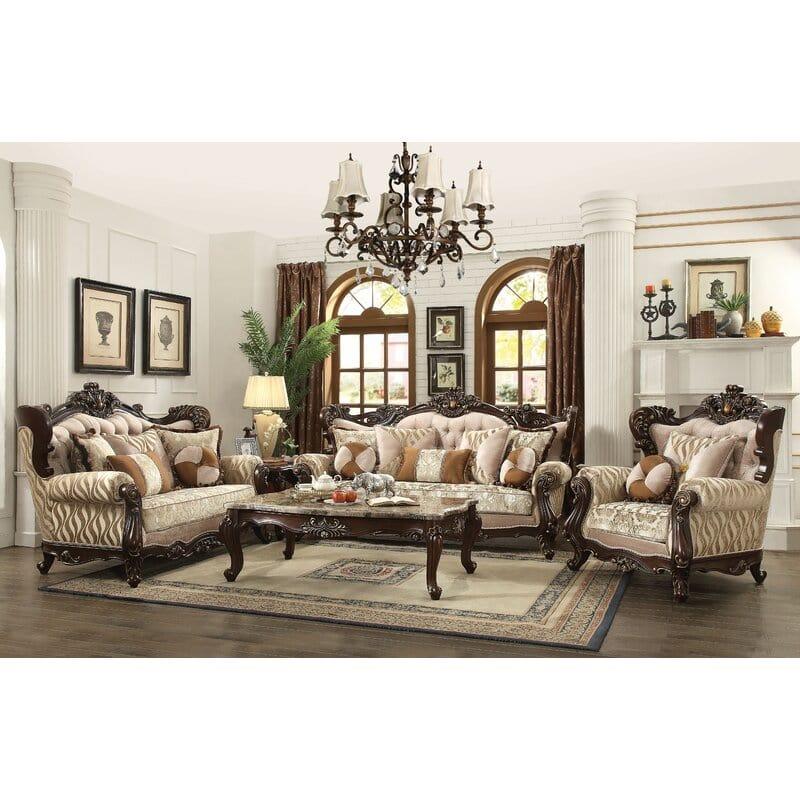 Kebee Wide Tufted Wingback Sofa 3 Piece Living Room Set 5 Seater - Ouch Cart 