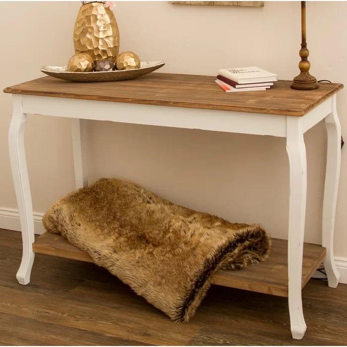 wooden Console Table, Brown and White - Ouch Cart 