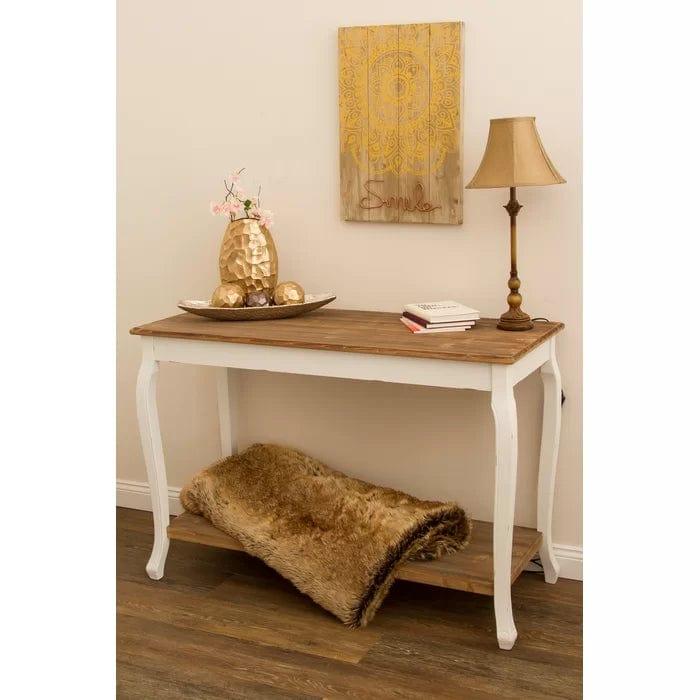 wooden Console Table, Brown and White - Ouch Cart 