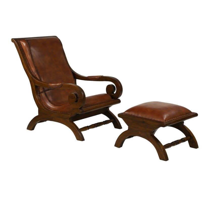Teak Wood Armchair Lounge Chair with Ottoman - Ouch Cart 