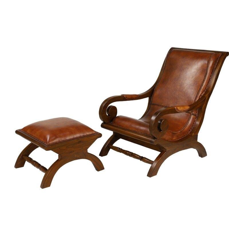 Teak Wood Armchair  Lounge Chair with Ottoman