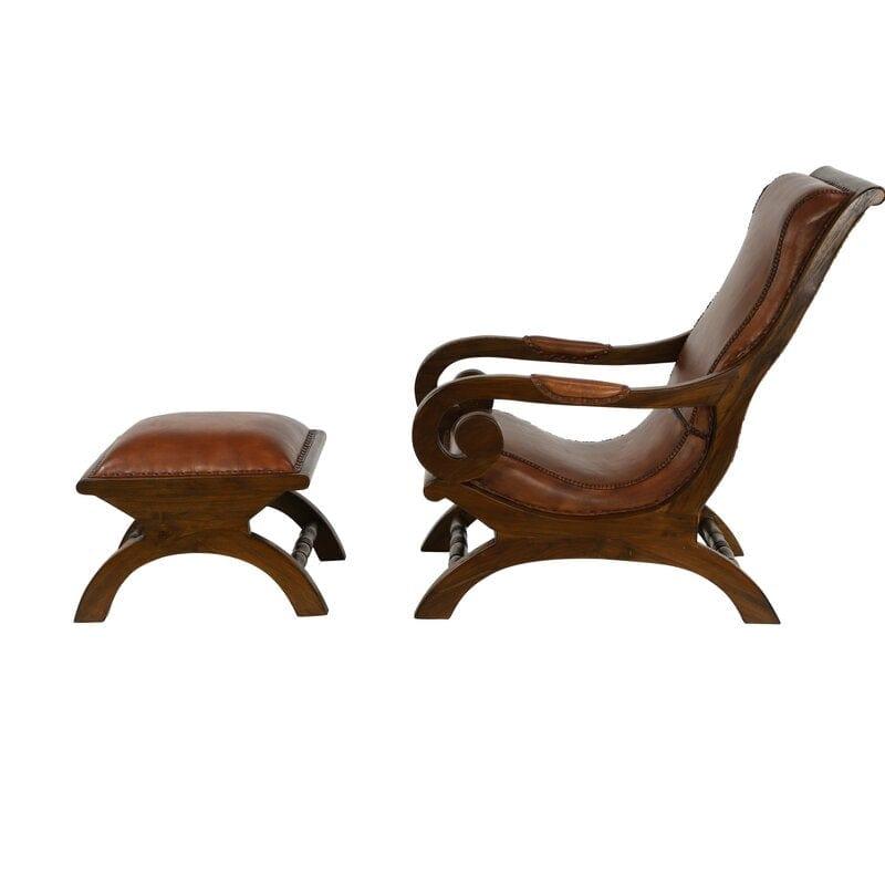 Teak Wood Armchair  Lounge Chair with Ottoman