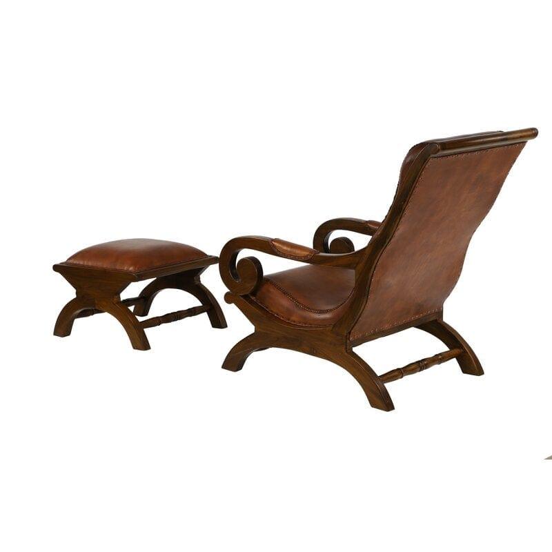 Teak Wood Armchair Lounge Chair with Ottoman - Ouch Cart 