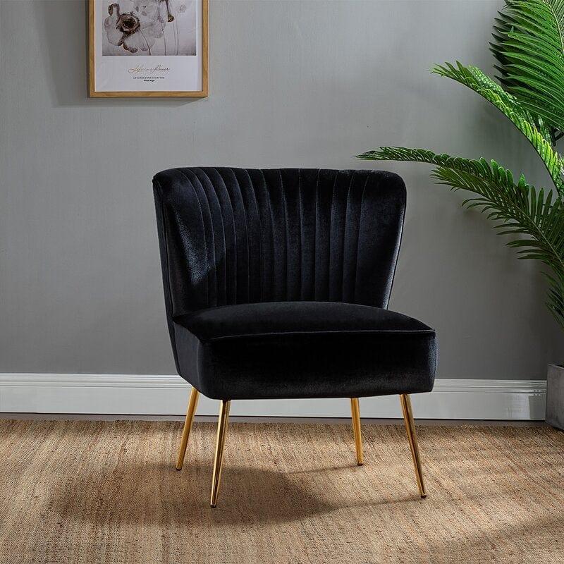Wide Tufted Velvet Side Chair Living Room Furniture - Ouch Cart 