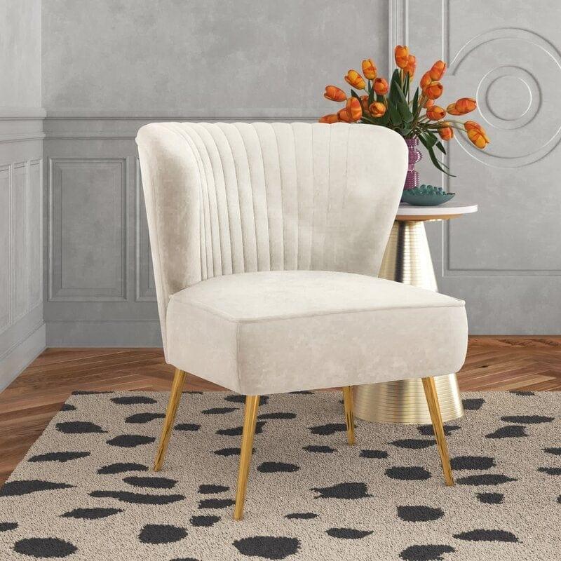 Wide Tufted Velvet Side Chair Living Room Furniture - Ouch Cart 