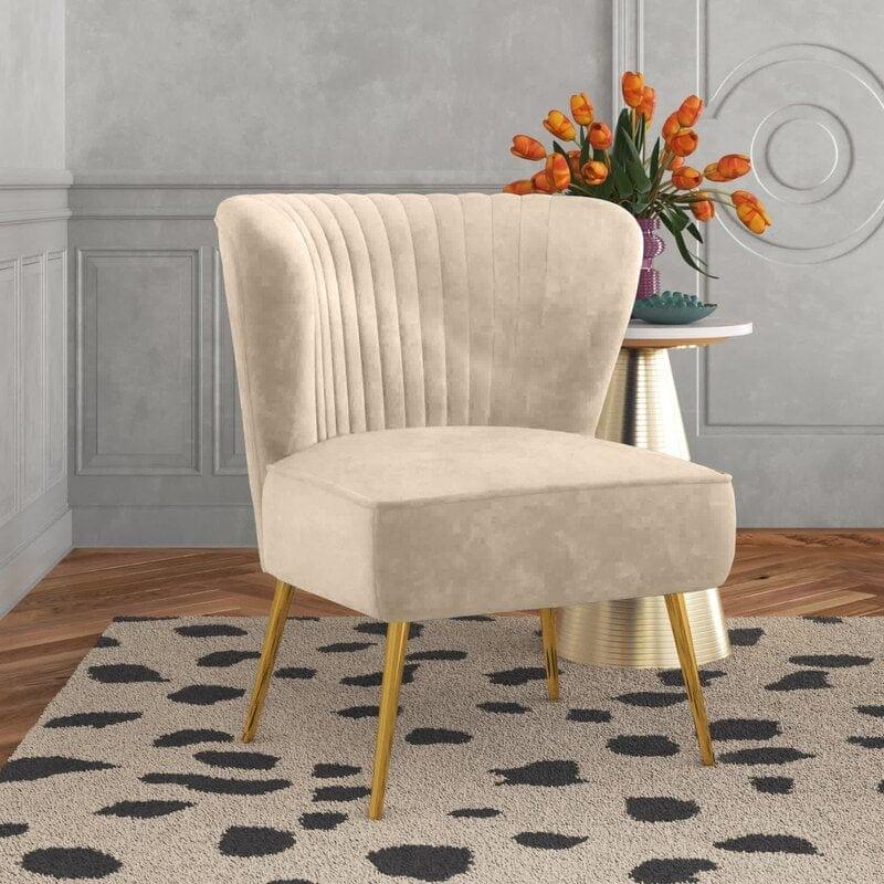 Wide Tufted Velvet Side Chair Living Room Furniture - Ouch Cart 