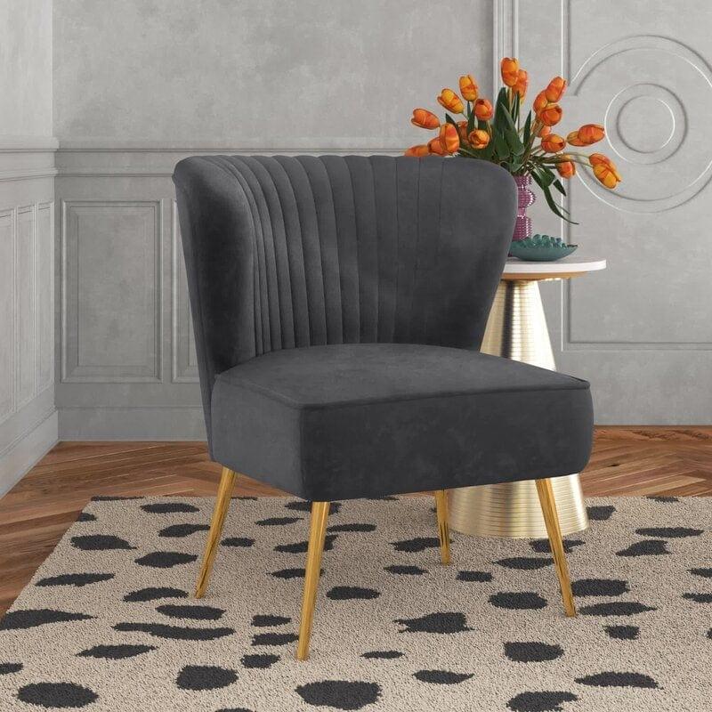 Wide Tufted Velvet Side Chair Living Room Furniture - Ouch Cart 