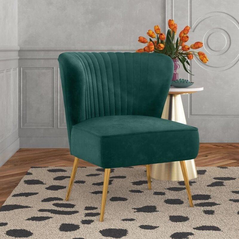 Wide Tufted Velvet Side Chair Living Room Furniture - Ouch Cart 