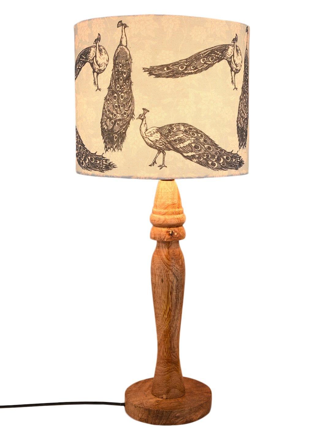 Wooden Peacock Print Lamp - Ouch Cart 