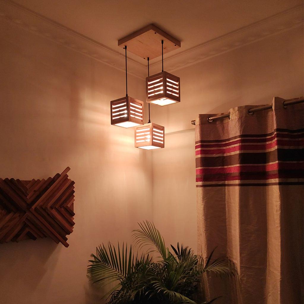 Lyon Beige Wooden Cluster Hanging Lamp (BULB NOT INCLUDED) - Ouch Cart 