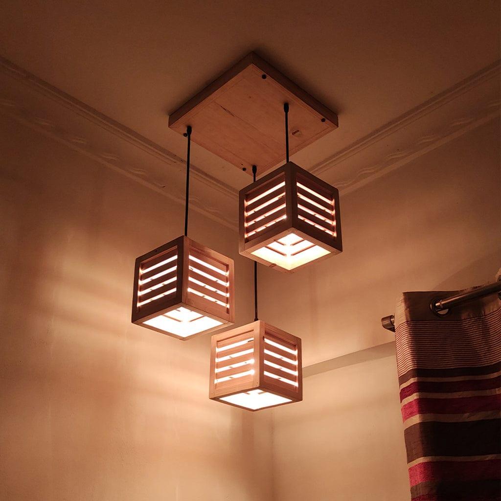 Lyon Beige Wooden Cluster Hanging Lamp (BULB NOT INCLUDED) - Ouch Cart 