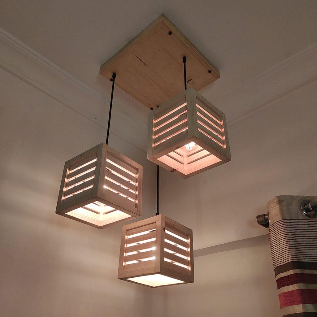 Lyon Beige Wooden Cluster Hanging Lamp (BULB NOT INCLUDED) - Ouch Cart 