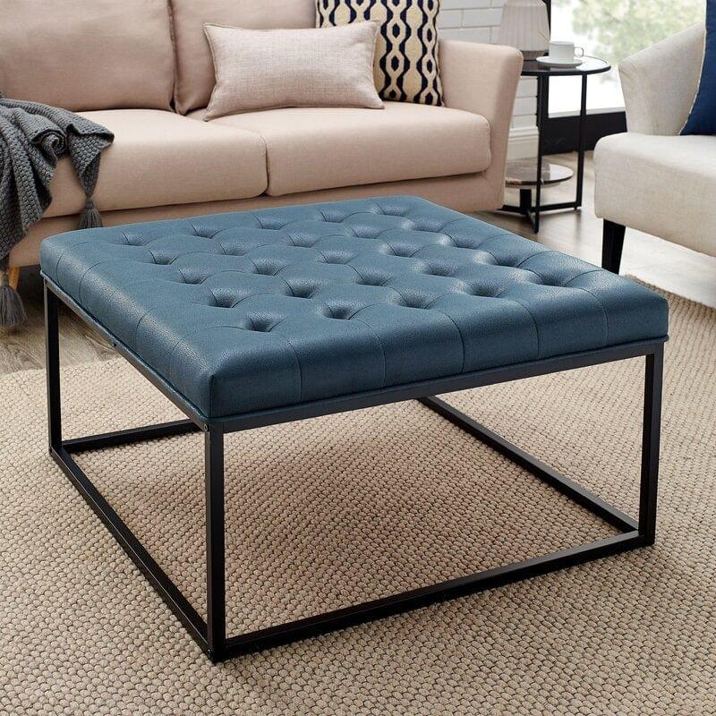 Living Room Coffee Table Wide Leatherette Tufted Square Cocktail Table, Large Bench - Ouch Cart 