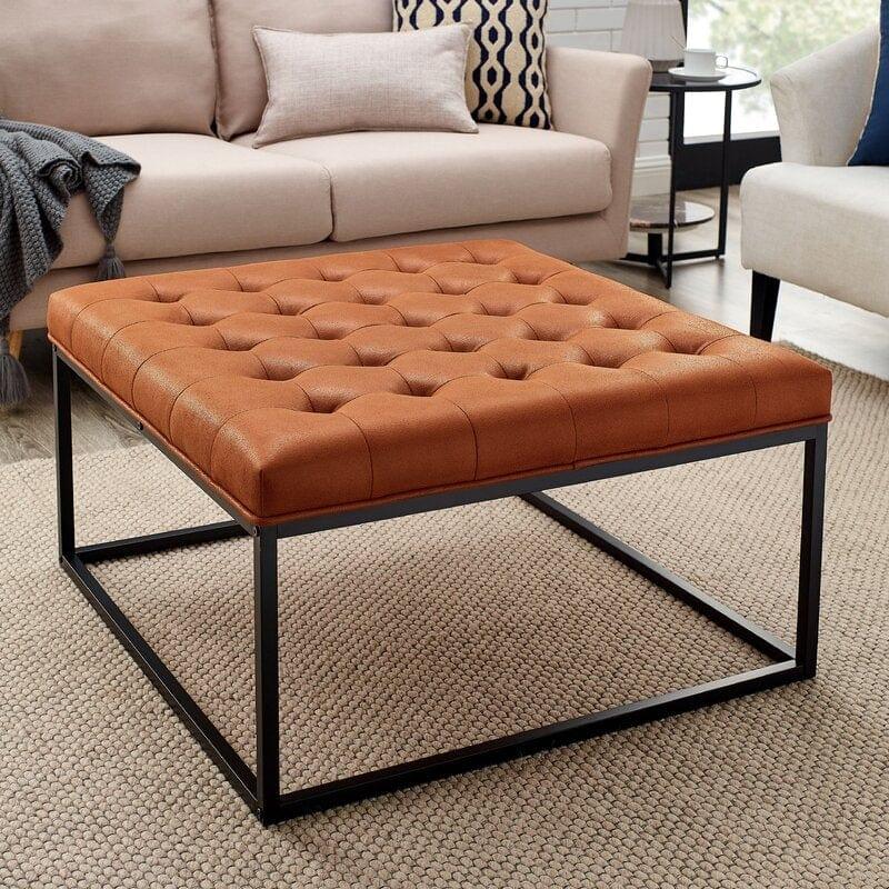 Living Room Coffee Table Wide Leatherette Tufted Square Cocktail Table, Large Bench - Ouch Cart 
