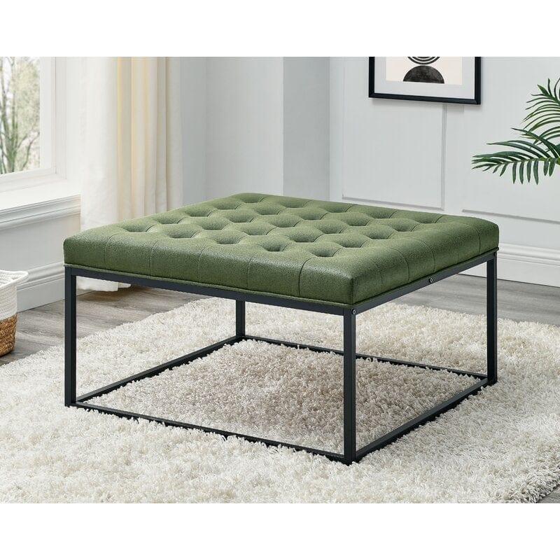 Living Room Coffee Table Wide Leatherette Tufted Square Cocktail Table, Large Bench - Ouch Cart 
