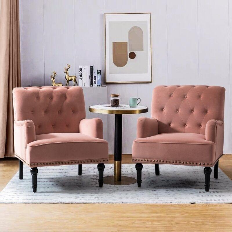 Wide Tufted Armchair (Set of 2) - Ouch Cart 