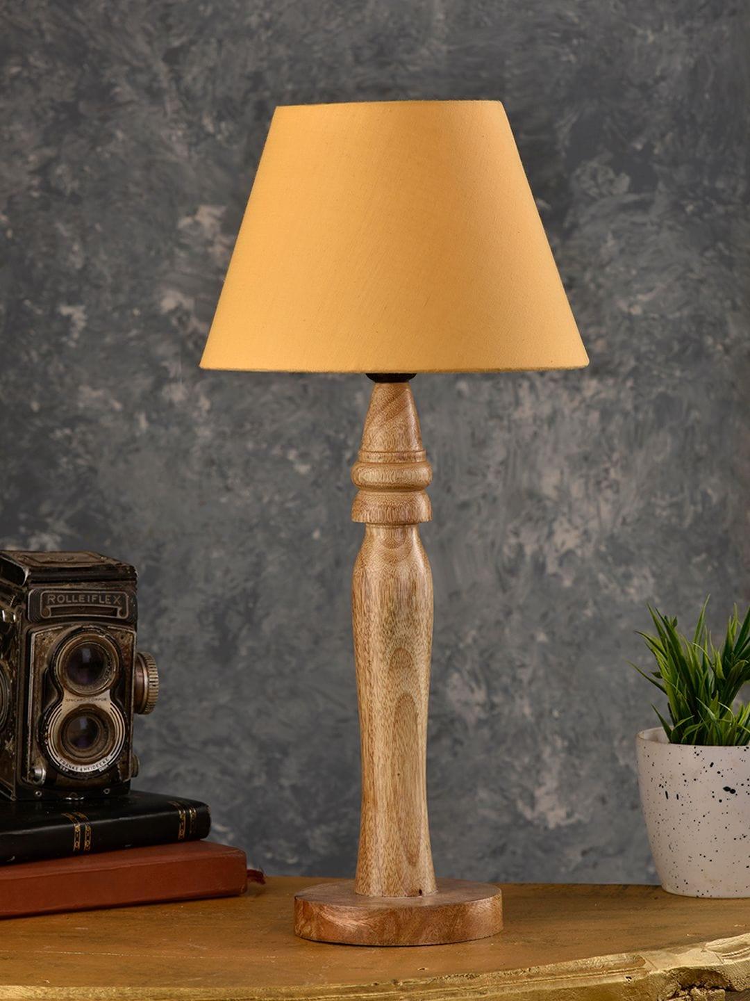 Round Brown Lamp with Taper Yellow Cotton Shade - Ouch Cart 