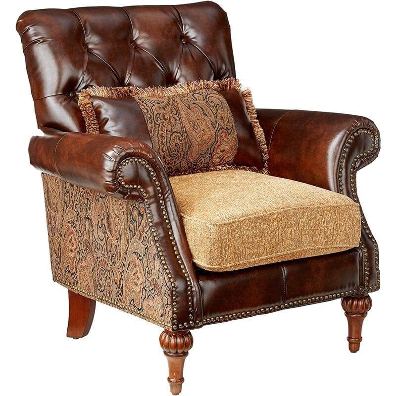 Wooden Handcarved Teak Wood Sofa Wide Tufted Armchair - Ouch Cart 