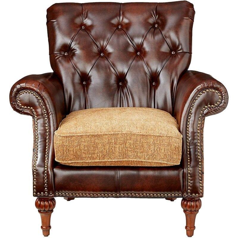 Wooden Handcarved Teak Wood Sofa Wide Tufted Armchair - Ouch Cart 