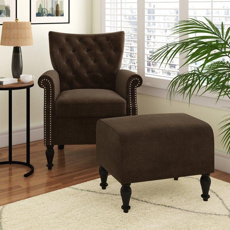 Micky Wide Tufted Armchair and Ottoman - Ouch Cart 