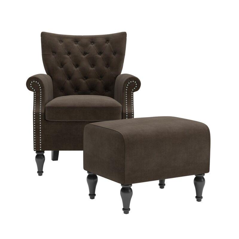 Micky Wide Tufted Armchair and Ottoman - Ouch Cart 