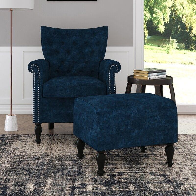 Micky Wide Tufted Armchair and Ottoman - Ouch Cart 