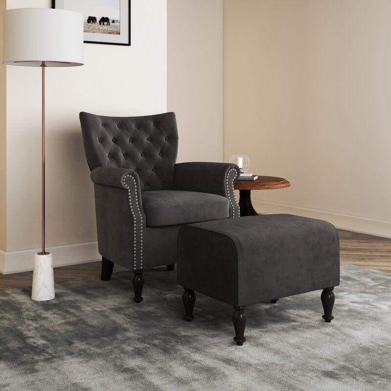 Micky Wide Tufted Armchair and Ottoman - Ouch Cart 