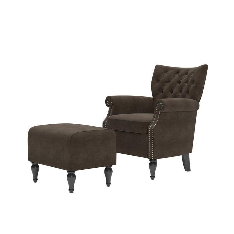 Micky Wide Tufted Armchair and Ottoman - Ouch Cart 