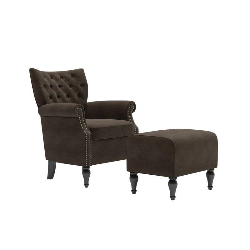 Micky Wide Tufted Armchair and Ottoman - Ouch Cart 