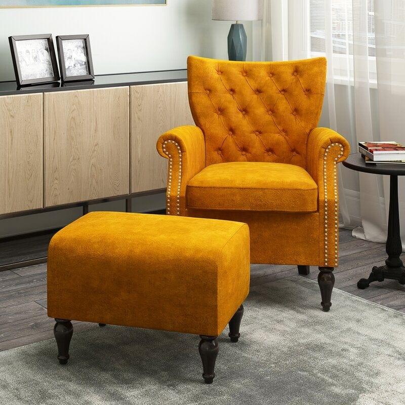 Micky Wide Tufted Armchair and Ottoman - Ouch Cart 