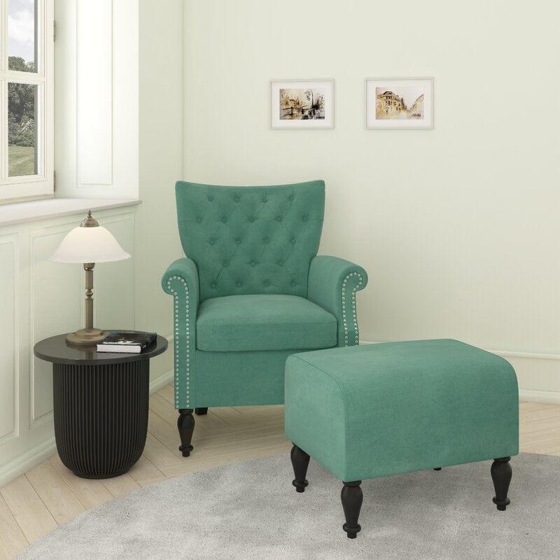 Micky Wide Tufted Armchair and Ottoman - Ouch Cart 