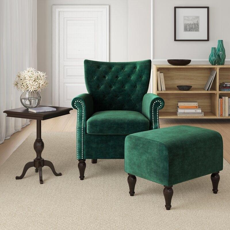 Micky Wide Tufted Armchair and Ottoman - Ouch Cart 
