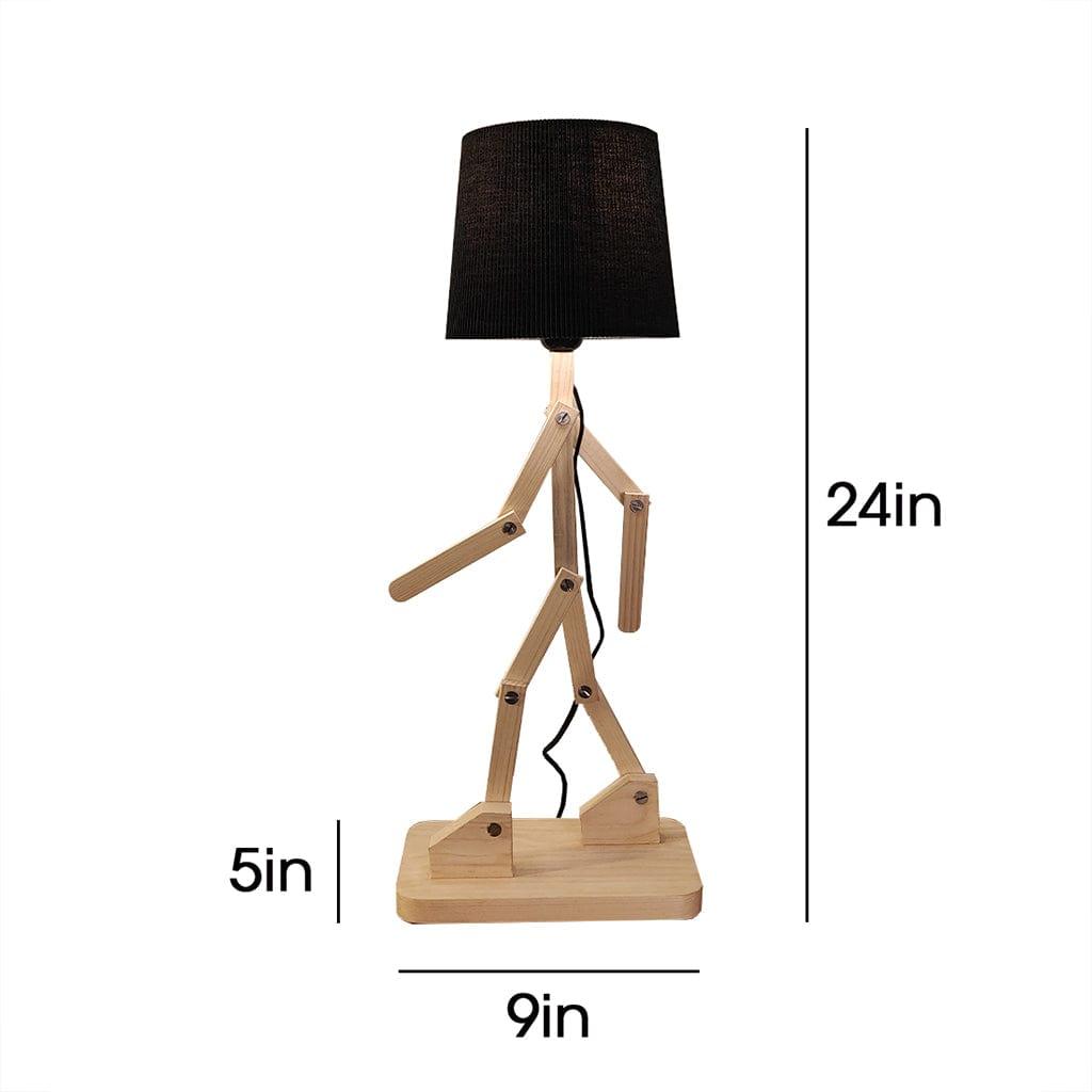 Moonwalker Beige Wooden Table Lamp with Black Fabric Lampshade (BULB NOT INCLUDED) - Ouch Cart 