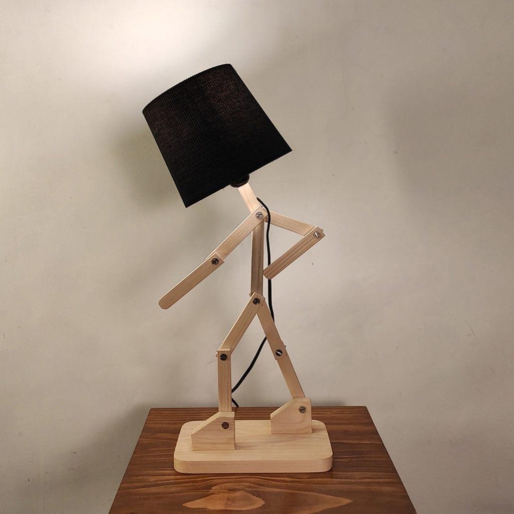 Moonwalker Beige Wooden Table Lamp with Black Fabric Lampshade (BULB NOT INCLUDED) - Ouch Cart 