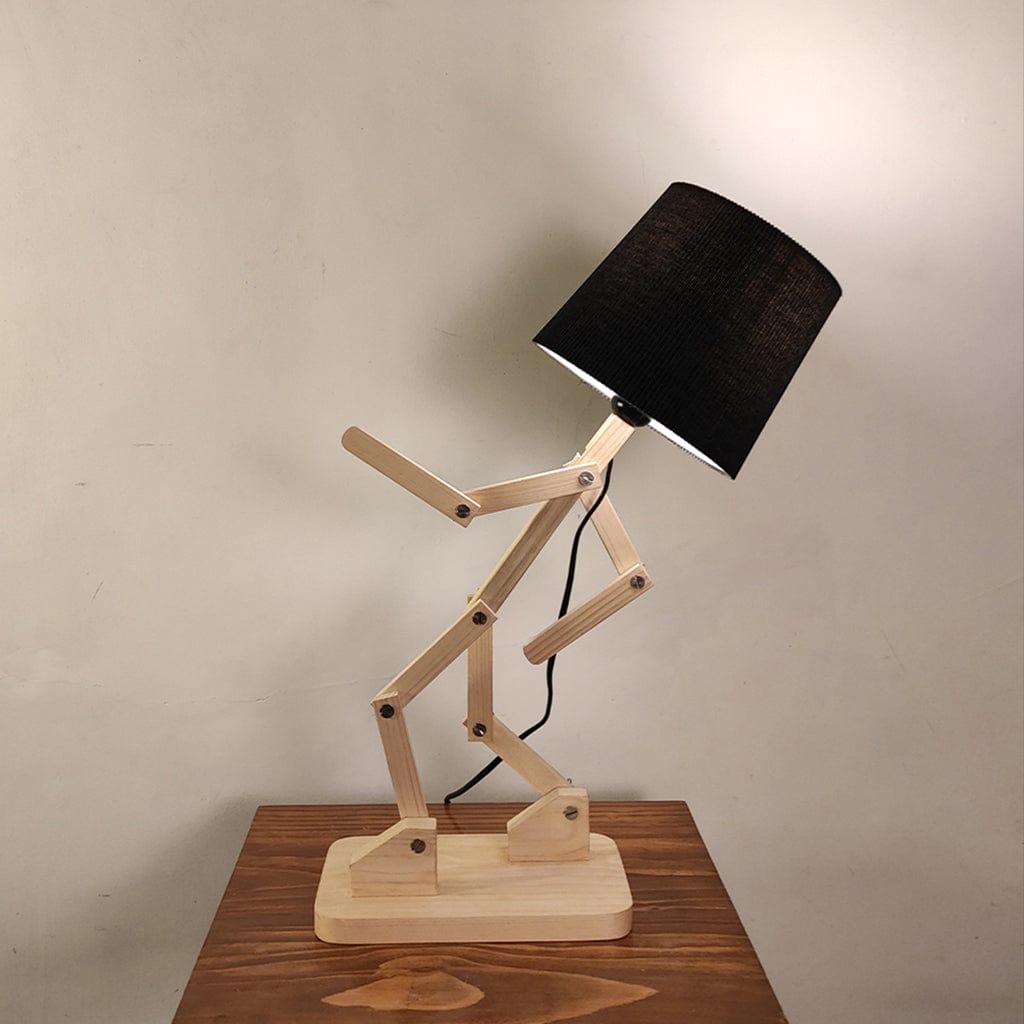 Moonwalker Beige Wooden Table Lamp with Black Fabric Lampshade (BULB NOT INCLUDED) - Ouch Cart 