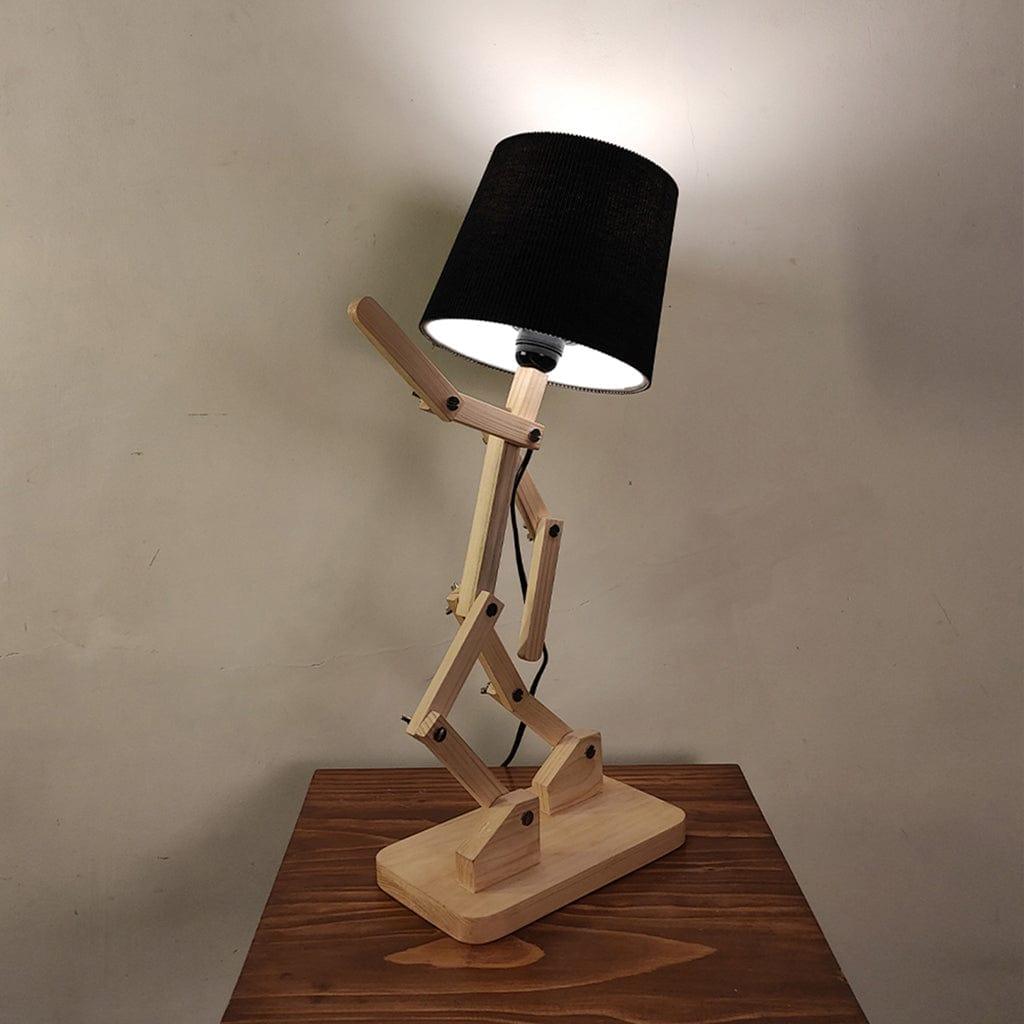 Moonwalker Beige Wooden Table Lamp with Black Fabric Lampshade (BULB NOT INCLUDED) - Ouch Cart 