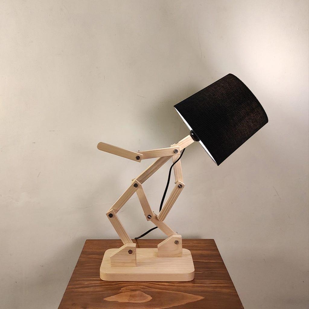 Moonwalker Beige Wooden Table Lamp with Black Fabric Lampshade (BULB NOT INCLUDED) - Ouch Cart 