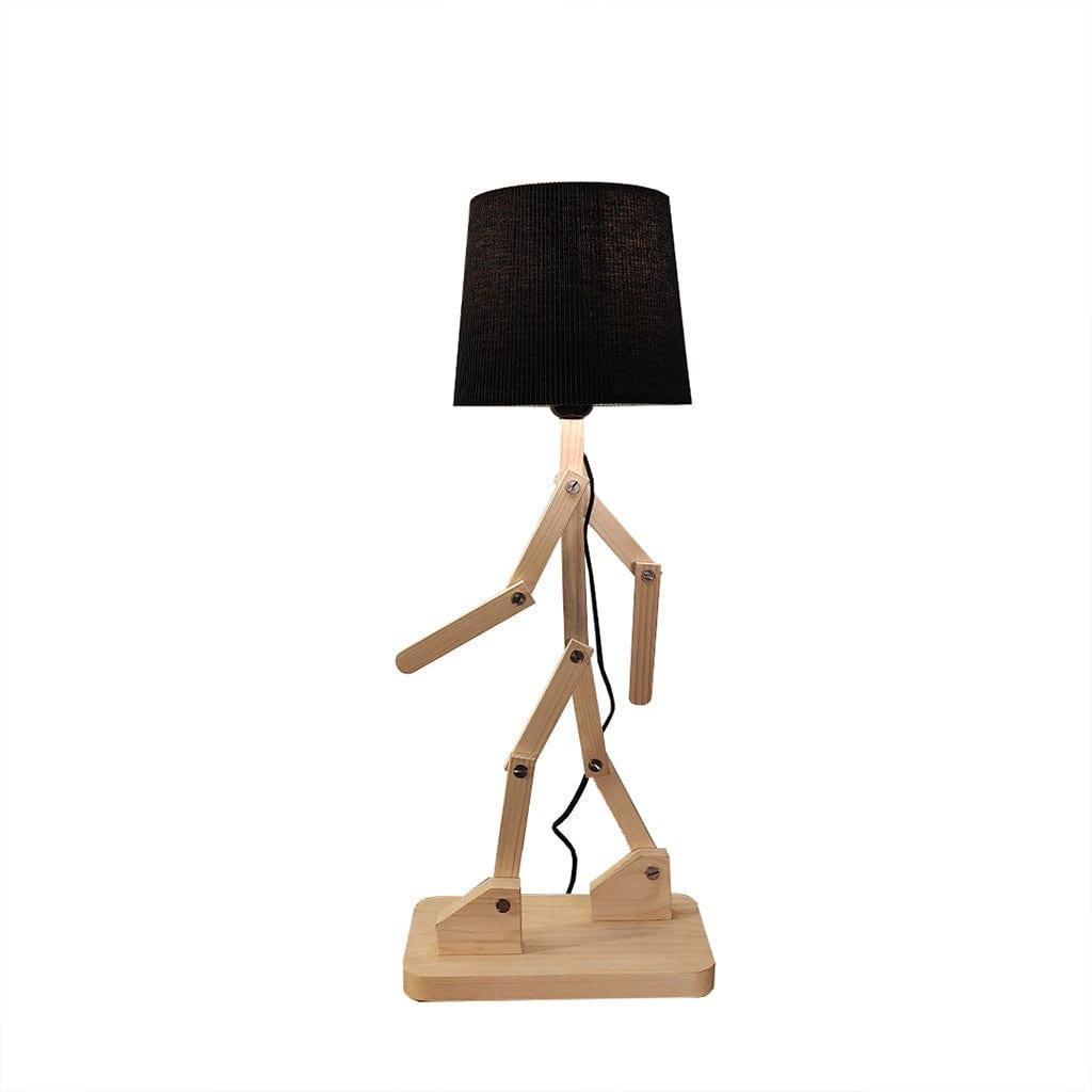 Moonwalker Beige Wooden Table Lamp with Black Fabric Lampshade (BULB NOT INCLUDED) - Ouch Cart 