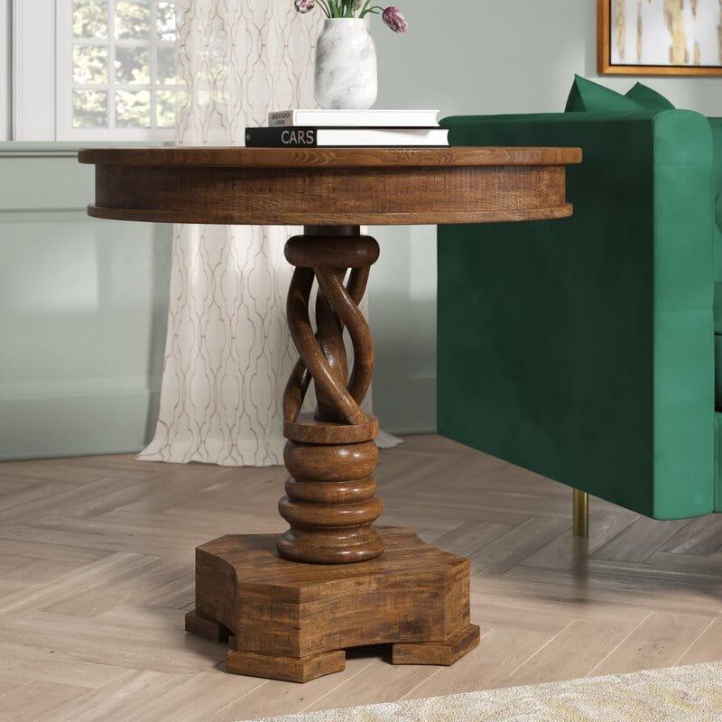 Tall Solid Wood Pedestal End Table - Ouch Cart 