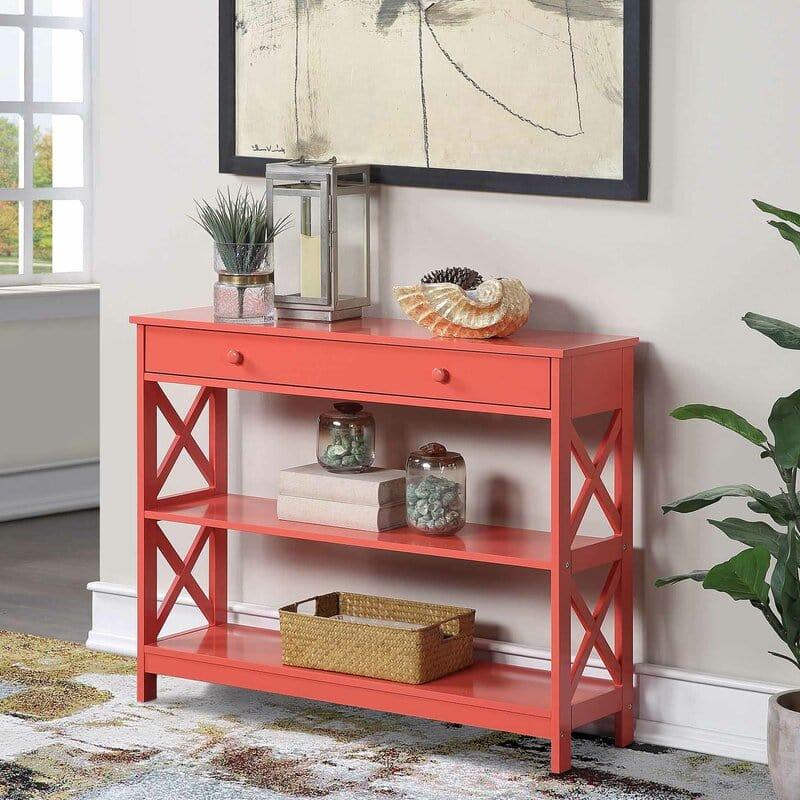 Rectangular Shape Wooden Console Table with Drawer