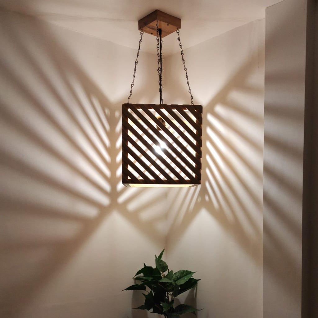 Oblique Beige Wooden Single Hanging Lamp - Ouch Cart 