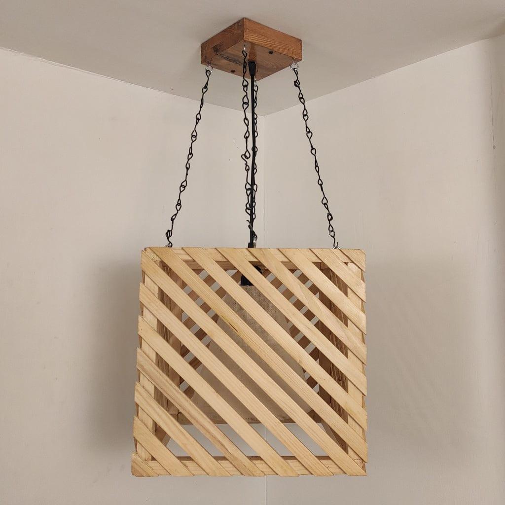 Oblique Beige Wooden Single Hanging Lamp - Ouch Cart 