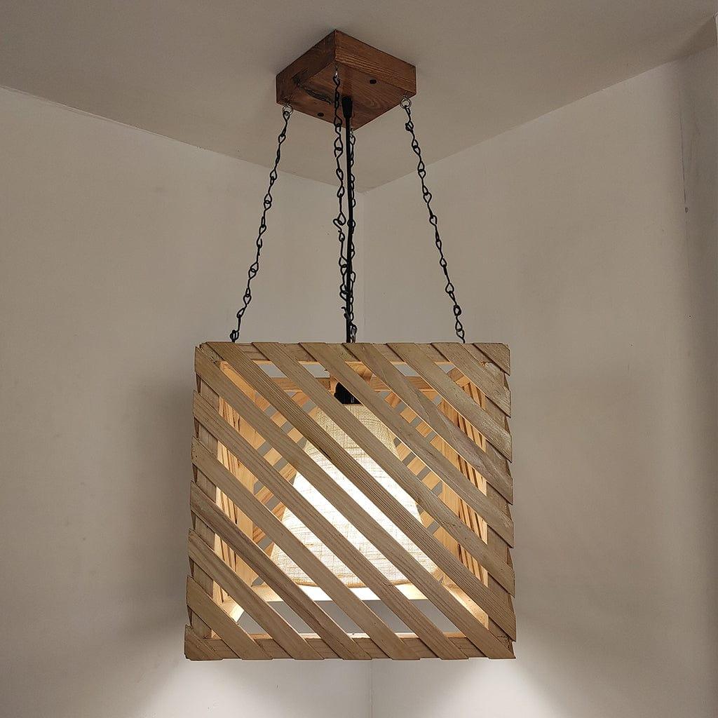 Oblique Beige Wooden Single Hanging Lamp - Ouch Cart 