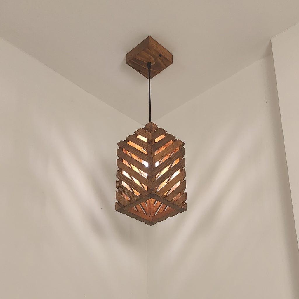 Oblique Brown Wooden Single Hanging Lamp - Ouch Cart 