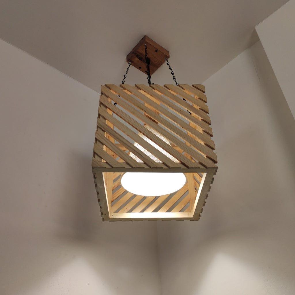 Oblique Beige Wooden Single Hanging Lamp - Ouch Cart 
