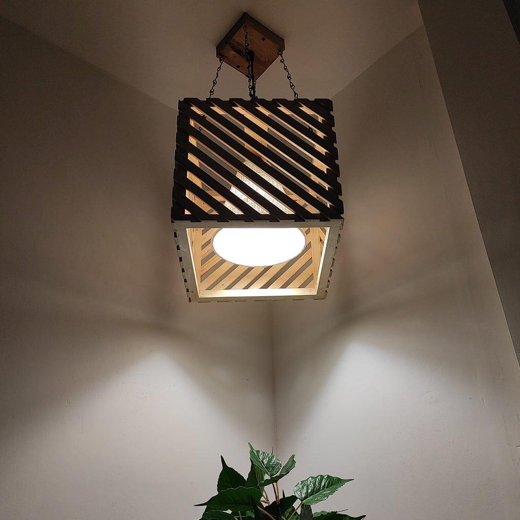 Oblique Beige Wooden Single Hanging Lamp - Ouch Cart 
