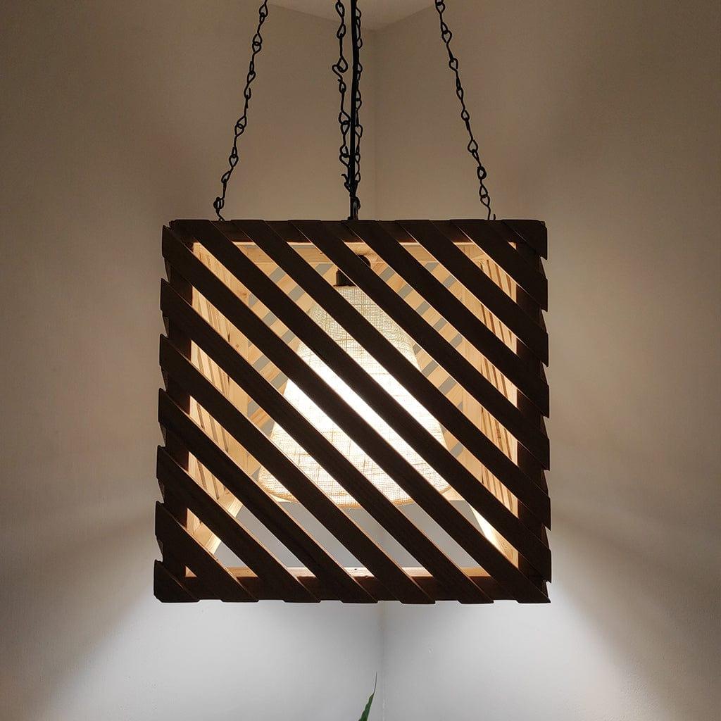 Oblique Beige Wooden Single Hanging Lamp - Ouch Cart 