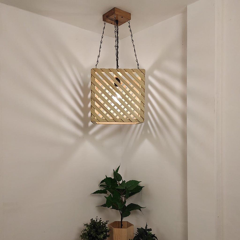 Oblique Beige Wooden Single Hanging Lamp - Ouch Cart 