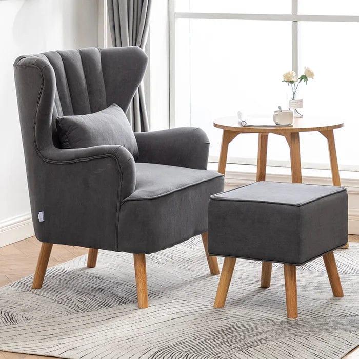 Wide Tufted Armchair and Ottoman - Ouch Cart 